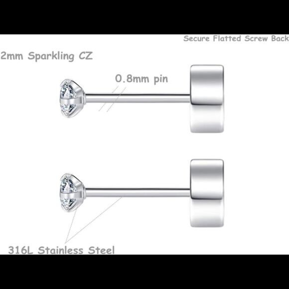 8Pairs Tiny Flat Back Earrings for Women14K Gold Plated Surgical Stainless Steel - Picture 2 of 8